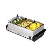 Elite Platinum EWM-6171 7-5 Litros De Buffet Triplo- Controle De Temperatura- Tampas Transparentes- Perfeitas Para Festas- Entretenimento E Feriados- 3 X 2-5 Litros