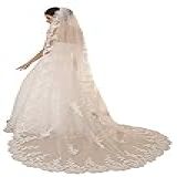 EllieHouse Véus De Casamento Femininos 1 Camada Branco Marfim 3M-4M-5M Renda Longa Cauda Véu De Noiva Com Pente Branco 4M