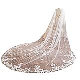 EllieWely 1 T Catedral Comprimento Floral Renda Casamento Véu De Noiva Capa F03 Branco