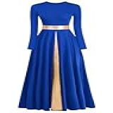 ELLYDOOR Vestido Feminino De Louvor Com Cintura Metálica Longo Swing Litúrgico Adoração Igreja Vestido De Dança Lírica 23 Azul Royal M