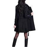 Elonglin Casaco Trench Feminino Gola Lapela Botões Com Cinto Sobretudo à Prova De Vento Para Tempo Frio Preto M