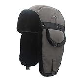 Elonglin Chapéu Unissex Ushanka Quente Protetor De Ouvido Chapéu Bombardeiro Para Esqui Cinza Cabelo Preto Ajustável