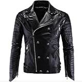 Elonglin Jaqueta Masculina De Couro Sintético Moto Rivet Crânio Preto Preto US XL Asian 4XL 