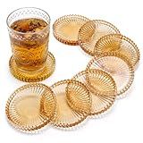 Elsjoy Pacote Com 8 Porta-copos De Vidro De 10 Cm Para Bebidas- Conjunto Moderno De Porta-copos Transparente Em Tom âmbar- Placas De Suporte De Vela De Pilar De Vidro De Cristal Redondo Para Centros