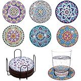 Elvaesther 6 Peças De Porta Copos De Pintura De Diamante Com Suporte Kits De Pintura De Diamante Faça Você Mesmo Mandala Porta Copos Redondos Kits De Arte De Diamante Para Iniciantes Adultos Crianças
