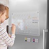 Elvaesther Calendário Magnético De Acrílico Transparente Para Geladeira Inclui 6 Marcadores Coloridos De Destaque Placas De Planejamento Quadro De Planejamento Mensal Semanal Em Branco Para Geladeira