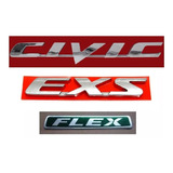 Emblemas Civic Exs Flex Honda New 2007 Até 2011 kit 3 Pçs 