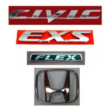 Emblemas Civic Exs Flex Logo Honda New 2007 2011 kit 4 Pçs 