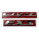 Emblemas Civic Exs New 2007 2008 2009 2010 2011 kit 2 Pçs 