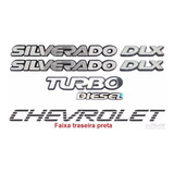 Emblemas Silverado Dlx Turbo Diesel Faixa Preta