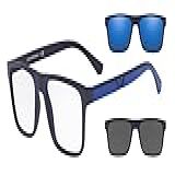 Emporio Armani Armação Masculina Ea4115 Para óculos De Grau Com Dois Clipes De Sol Intercambiáveis Retangulares Azul Escuro Fosco Transparente Cinza Azul Espelhado 54 Mm