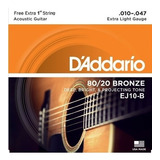 Encordoamento D addario Violão Aço 010 Bronze 80 20 Ej10 b