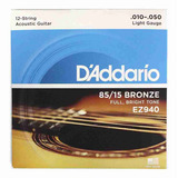 Encordoamento Daddario Violão 12 Cordas 010 Aço Ez940 Jogo