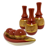 Enfeite Ceramica Conjunto Trio Vasos Centro Mesa Decorativo