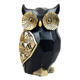 Enfeite Coruja Preta Asa Dourado 13cm Resina Animais Cor Preto