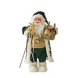 Enfeite De Papai Noel De Luxo Roupa Verde Com Detalhes Dourados Segurando Estrela E Presente Decoração Natalina Noel 2 30 CM 