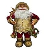 Enfeite Natalino Boneco Papai Noel 30 CM Dourado E Vermelho Com Gurilanda E Presente