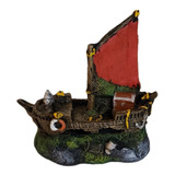 Enfeite Ornamento P Aquário Barco Caravela Pirata 1 Mastro