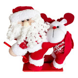 Enfeite Papai Noel Esquiando Com Alce Natal 35cm Decorativo Cor Vermelho Xadrez 0v