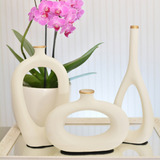 Enfeite Rack Sala Trio Vaso Branco Decorativo Objetos Decora