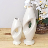 Enfeite Rack Sala Trio Vaso Branco Decorativo Objetos Decora