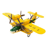Enfeite Retrô Miniatura Avião Antigo Amarelo 35cm