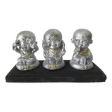 Enfeite Trio De Budas Na Base 12cm Prateado Resina