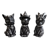 Enfeite Trio Gatos Bruxos Estátua Gatinhos Wicca Resina Top