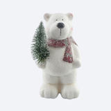 Enfeite Urso Polar Cerâmica Com Pinheiro Decoração De Natal