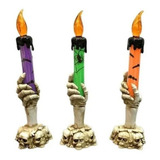 Enfeite Vela Led Luz Pisca Mão Esqueleto Festa Halloween