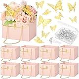 Engrowtic 144 Peças Saco De Presente De Flores De Papel Para Dia Dos Namorados Conjunto De Decoração De Borboleta 3D Inclui 8 Buquê De Flores Com Corrente De Metal 36 Borboletas Douradas 100