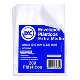 Envelope Plástico A4 Ofício Médio 0 12mm 4 Furos 200 Un 