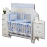 Enxoval De Mini Berço Tela Respiravel Chevron Azul