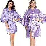 EPLAZA Roupão Feminino De Cetim Sedoso Para Festa De Casamento Noiva Dama De Honra Quimono Roxo Claro XX Large 3X Large