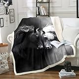 Erosebridal Cobertor De Cavalo Para Meninas Meninos Casais Cobertor De Lã Preto E Branco Cavalos Cobertor De Lã Tamanho Rainha Animal Selvagem Padrão Animal Cobertor Aquarela 3D Estampa De óleo De Animal Selvagem Cobertor Sherpa