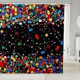 Erosebridal Conjunto De Cortina De Banheiro Com Blocos De Construção 3D 183 Cm L X 182 C- Acessórios De Banheiro Coloridos Para Meninos- Tijolos- Arco-íris- Gradiente- Decoração De Quarto Para Meninas