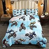 Erosebridal Conjunto De Roupa De Cama Dirt Bike Tamanho Duplo Conjunto De Edredom Esportivo Extremo Para Crianças Meninos E Adolescentes Edredom Acolchoado Para Motociclismo Edredom De Motocross 2 Peças Com 1 Fronha Azul