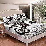 Erosebridal Conjunto De Roupa De Cama Para Adolescentes Com Bolso Profundo Lençol Com Elástico Motocross Rider Para Crianças Meninos E Meninas Conjunto De Lençóis Esportivos De Moto Tamanho Duplo Para Motocicleta Esportes Extremos 2 Peças Com 1 Fronha