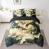 Erosebridal Jogo De Cama King De Dragão Gótico Em Uma Bolsa- Castelo De Fantasia Preto Vintage- Pré-histórico- Animal Antigo- Conjunto De Cama Com Edredom