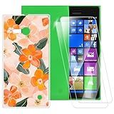 ESACMOT Capa Com Estampa De Flores Laranjas Compatível Com Nokia Lumia 730 Dual SIM Pacote Com 2 Protetor De Tela De Vidro Temperado Capa à Prova De Choque Para Nokia Lumia 730 Dual SIM 4 7