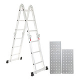Escada Articulada De Aluminio 12 Degraus 3 32 Metros Plataforma Multifuncional Cor Cinza Garden Life