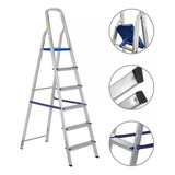 Escada De Alumínio Tesoura Real 006 Prateado azul