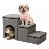 Escada Dobrável Pets Cães Gatos 3 Em 1 Casa Baú Sofá Cama Cor Escada Pet Cinza