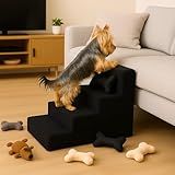 Escada Escadinha Para Pet 3 Degraus Gato E Cachorro Ideal Para Sofá E Cama Espumada Resistente Luxo -com Osso Incluso- Suporta Até 60Kg -Preto- - Jrc Moveis