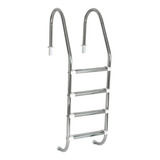 Escada Para Piscina Com 4 Degraus Em Aço Inox Completa Com Chumbador Proteção De Parede
