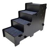 Escada Pet Cama Box Cães Gatos 4 Degraus 20cm Preta Carpete