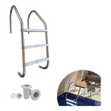 Escada Piscina 3 Degraus Abs Corrimão Super Inox Chumbador