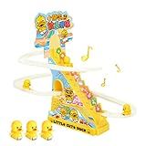 Escalada Escada Patinho Elétrico Conjunto Montanha Russa Deslizante Elétrico Escadas Patinho Brinquedo Carro Trilho 3 Pato E Pista Corrida E Luzes Piscantes LED E Música Presentes Para Crianças