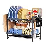 Escorredor 2 Andares Inox Moderno Secador Louça Drenagem Porta Talher Bandeja Pratos Cor Preto