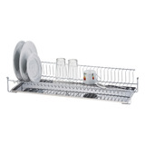 Escorredor Aço Cromado Prato Copo 57cm Bandeja Inox Simples